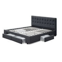 Bed Frame Double Size with 4 Drawers Grey AVIO