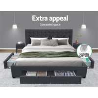 Bed Frame King Size with 4 Drawers Charcoal AVIO