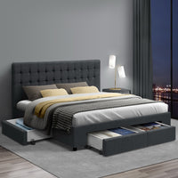 Bed Frame King Size with 4 Drawers Charcoal AVIO