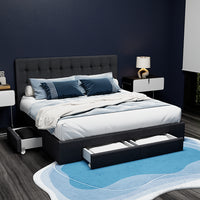 Bed Frame King Size with 4 Drawers Charcoal AVIO