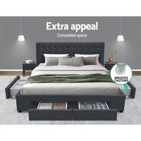 Bed Frame Queen Size with 4 Drawers Charcoal AVIO