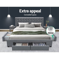 Bed Frame Queen Size with 4 Drawers Grey AVIO