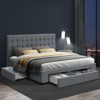 Bed Frame Queen Size with 4 Drawers Grey AVIO