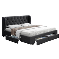 Bed Frame King Size with 4 Drawers Charcoal MILA