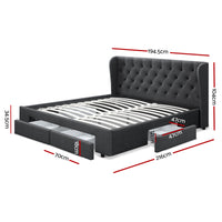 Bed Frame King Size with 4 Drawers Charcoal MILA