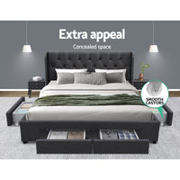 Bed Frame King Size with 4 Drawers Charcoal MILA