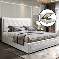 Bed Frame Double Size Gas Lift White TIYO