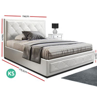 Bed Frame King Single Size Gas Lift White TIYO