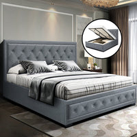 Bed Frame Queen Size Gas Lift Grey TIYO