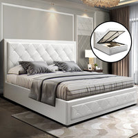 Bed Frame Queen Size Gas Lift White TIYO