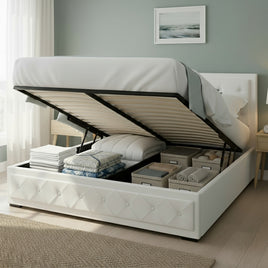 Artiss Bed Frame Queen Size Gas Lift White TIYO