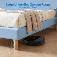 Artiss Kids King Single Bed Frame Upholstered Bear Headboard Waterproof Leather Boys Bed 180kg Capacity Blue and White