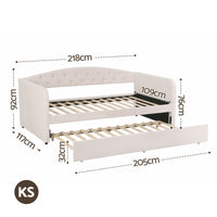 Artiss King Single Daybed Velvet Trundle Bed Frame Tufted Guest Bed