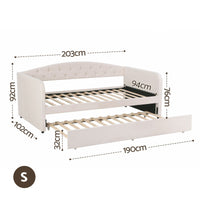 Artiss Single Daybed Velvet Trundle Bed Frame Tufted Guest Bed