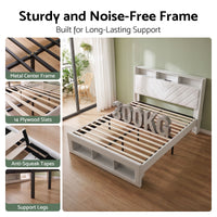 Artiss King Bed Frame with Storage, Charging Station & LED, White
