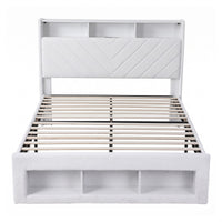 Artiss Queen Bed Frame with Storage Charging Station & LED White