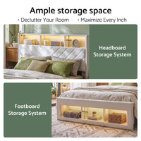 Artiss Queen Bed Frame with Storage Charging Station & LED White