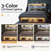 Artiss Queen Bed Frame with Storage Charging Station & LED White
