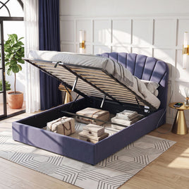 Artiss Queen Bed Frame with Lift Up Storage and USB Ports Grey