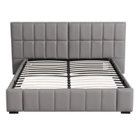 Artiss Queen Size Upholstered Gas Lift Bed Frame with Foldable Bench PVC Leather Platform Bed with Storage