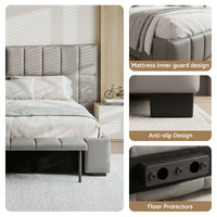 Artiss Queen Size Upholstered Gas Lift Bed Frame with Foldable Bench PVC Leather Platform Bed with Storage