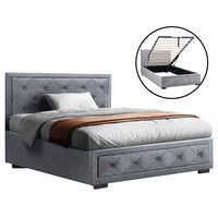 Bed Frame King Single Size Gas Lift Storage Mattress Base Wooden Grey