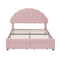 Artiss Double Bed Frame with 2 Storage Drawers Upholstered Velvet Platform Bed LED Headboard Pink