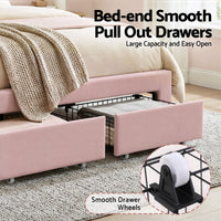 Artiss Double Bed Frame with 2 Storage Drawers Upholstered Velvet Platform Bed LED Headboard Pink