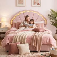 Artiss Double Bed Frame with 2 Storage Drawers Upholstered Velvet Platform Bed LED Headboard Pink