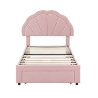 Artiss King Single Bed Frame with 1 Storage Drawers Upholstered Velvet Platform Bed LED Headboard Pink