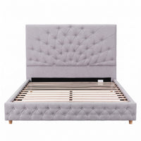 Artiss Double Bed Frame with Tufted Headboard and Plywood Slats Grey