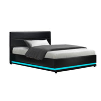 Bed Frame King Single Size LED Gas Lift Black LUMI