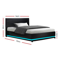 Bed Frame King Single Size LED Gas Lift Black LUMI