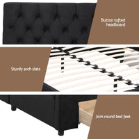 Artiss King Bed Frame Storage Charging Station Upholstered 3 Drawers USB Type-C