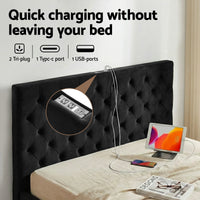 Artiss Queen Bed Frame Storage Charging Station Upholstered 3 Drawers USB Type-C