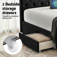 Artiss Queen Bed Frame Storage Charging Station Upholstered 3 Drawers USB Type-C