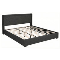 Artiss King Bed Frame Gas Lift Storage Bed with Charging Ports Upholstered Geometric Headboard Charcoal Grey