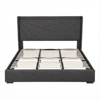 Artiss King Bed Frame Gas Lift Storage Bed with Charging Ports Upholstered Geometric Headboard Charcoal Grey