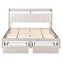 Artiss King Upholstered Bed Frame with Shelf Storage Drawers Charging Station Mood Lighting Linen