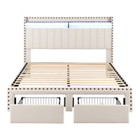 Artiss Queen Upholstered Bed Frame with Shelf Storage Drawers Charging Station Mood Lighting Linen