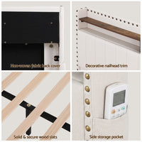 Artiss Queen Upholstered Bed Frame with Shelf Storage Drawers Charging Station Mood Lighting Linen