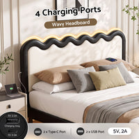 Artiss Double Bed Frame, Floating Design with RGB LED and USB Charging
