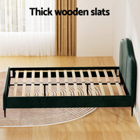 Bed Frame Queen Size Velvet Dark Green OLAN