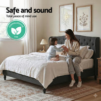 Artiss Queen Bed Frame Wingback Headboard Charcoal Grey Linen Upholstered Platform Bed Base