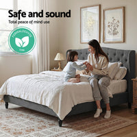 Artiss Queen Bed Frame with Wingback Headboard Grey Linen Upholstered Platform Bed Base
