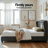 Artiss Queen Bed Frame with Wingback Headboard Grey Linen Upholstered Platform Bed Base