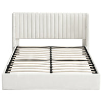 Artiss King Bed Frame with Gaslift Storage USB Type-C Charging Ports Velvet Upholstery White