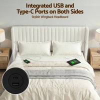 Artiss King Bed Frame with Gaslift Storage USB Type-C Charging Ports Velvet Upholstery White