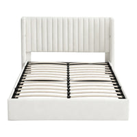 Artiss Queen Bed Frame with Gaslift Storage USB Type-C Charging Ports Velvet Upholstery White