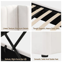 Artiss Queen Bed Frame with Gaslift Storage USB Type-C Charging Ports Velvet Upholstery White